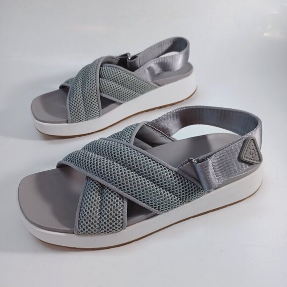 Ugg Nella Slingback Sandals Gray Mesh Strappy Criss Cross Wedge Womens 8 - Picture 6 of 16